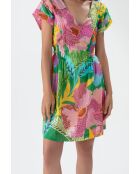 Pigmentkleurige jurk met bloemenvoering