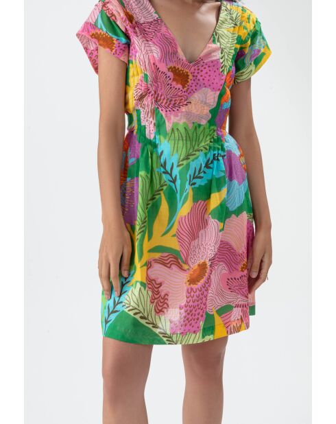 Pigmentkleurige jurk met bloemenvoering