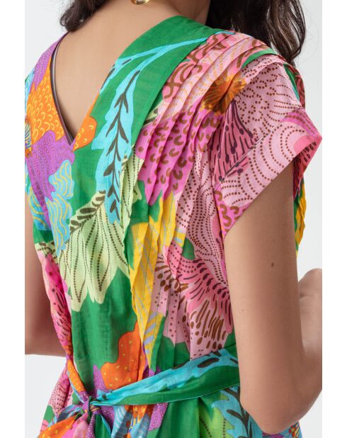 Pigmentkleurige jurk met bloemenvoering