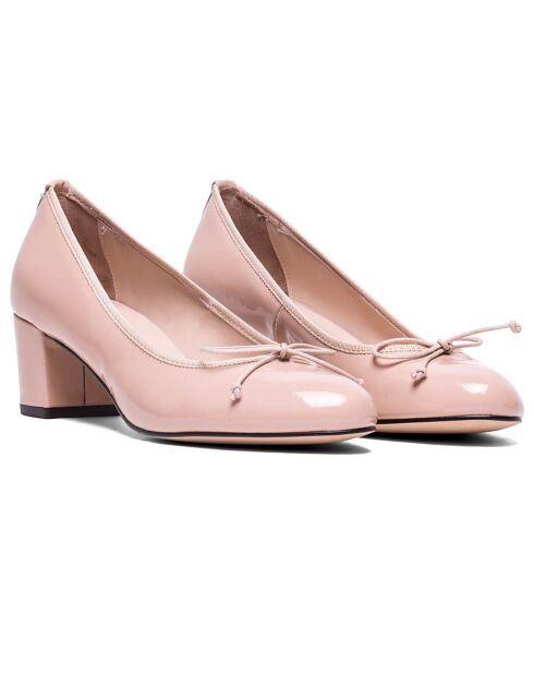 Naaktkleurige ballerina's van lakleer uit Lorraine - hak van 5 cm