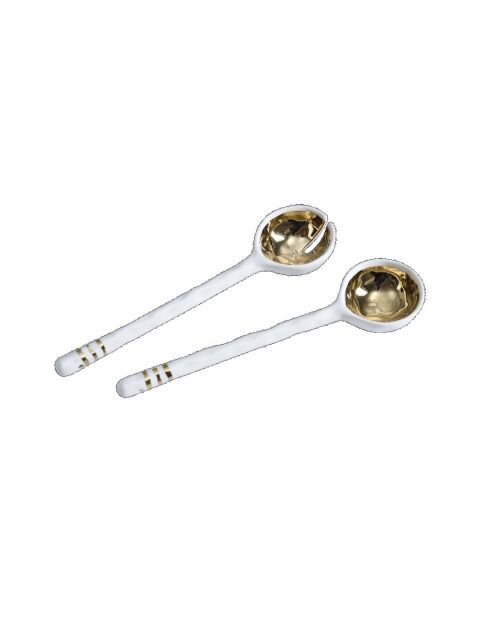Set de ensalada de porcelana blanca y dorada - 26 x 7 x 3,8 cm