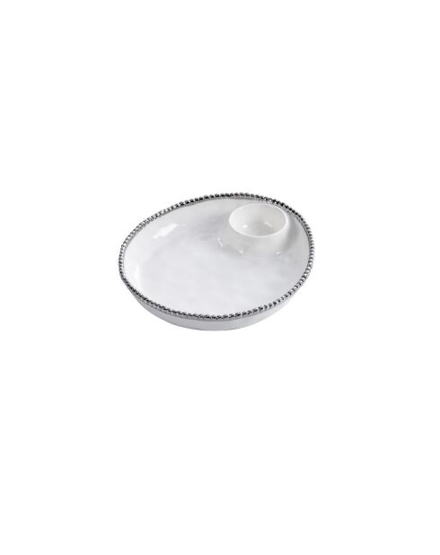 Plato de aperitivo Salerno blanco y dorado con compartimento para salsas, 24,1 x 22,2 x 3,8 cm