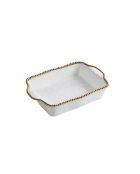 Fuente de horno rectangular Golden Salerno blanca y dorada, 22,9 x 27,9 x 7,6 cm