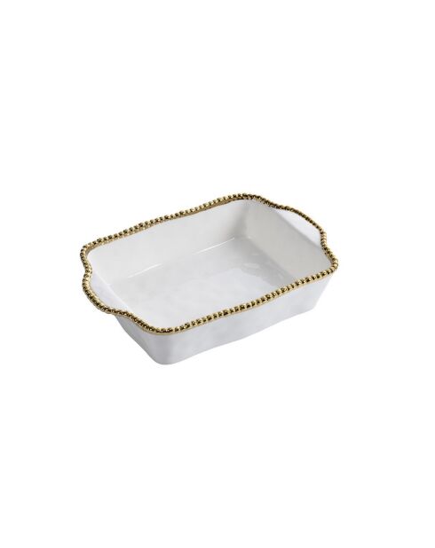 Fuente de horno rectangular Golden Salerno blanca y dorada, 22,9 x 27,9 x 7,6 cm