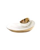 Plato para patatas fritas y salsas, blanco y dorado a la luz de la luna, 31,8 x 25,4 x 10,2 cm