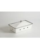 Plato rectangular para hornear tartas blanco y dorado de Salerno con tapa