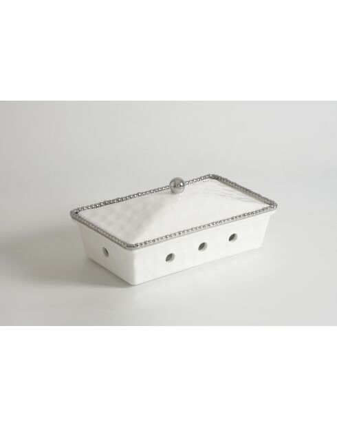 Plato rectangular para hornear tartas blanco y dorado de Salerno con tapa