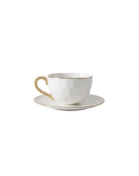 Taza y platillo de té blanco y dorado Golden Salerno