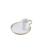 Taza y plato de capuchino blanco y dorado para amantes del café, 19,7 x 19,7 x 10,2 cm