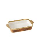 Fuente rectangular de madera para horno, madera blanca y dorada, 33 x 22,9 x 7,6 cm