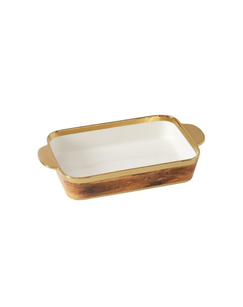 Fuente rectangular de madera para horno, madera blanca y dorada, 33 x 22,9 x 7,6 cm