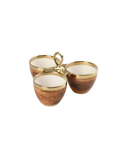 Plato para servir Madera, madera blanca y dorada con 3 compartimentos, Part Server