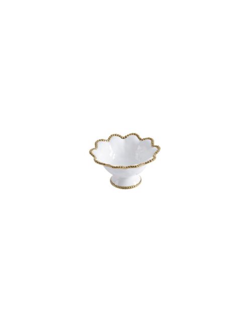 Cuenco dorado y blanco de Golden Salerno con soporte, 20,3 x 20,3 x 11,4 cm
