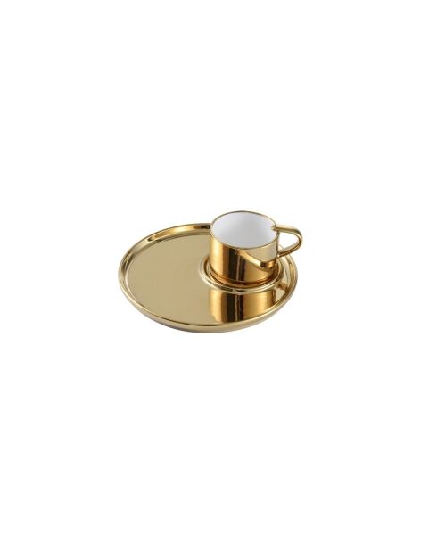 Taza y plato de capuchino para amantes del café, color dorado, 16,5 x 16,5 x 7,6 cm