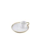 Taza y plato de capuchino blanco y dorado para amantes del café, 16,5 x 16,5 x 7,6 cm