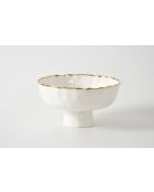 Tazón mediano Portofino blanco y dorado con soporte