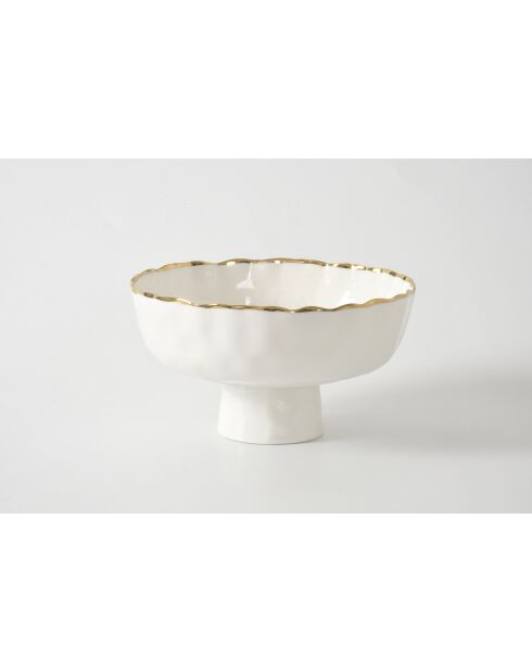 Tazón mediano Portofino blanco y dorado con soporte
