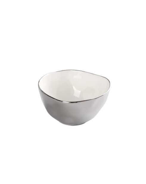 Cuenco grande, delgado y simple, plateado y blanco, 21,6 x 21,6 x 12,7 cm