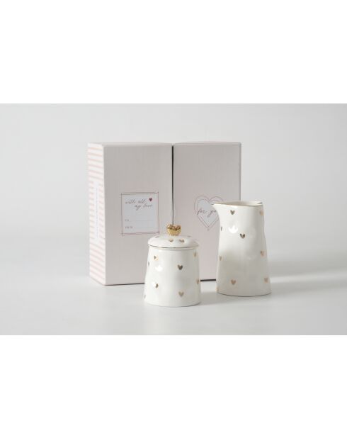 Set - Suikerpot en roomkan Heart To Heart wit en goud