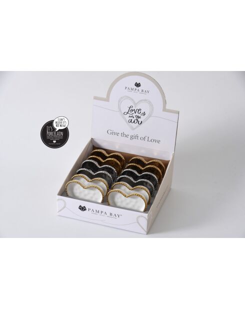 Caja CDU con 12 miniplatos en forma de corazón Love Is In The Air plateada