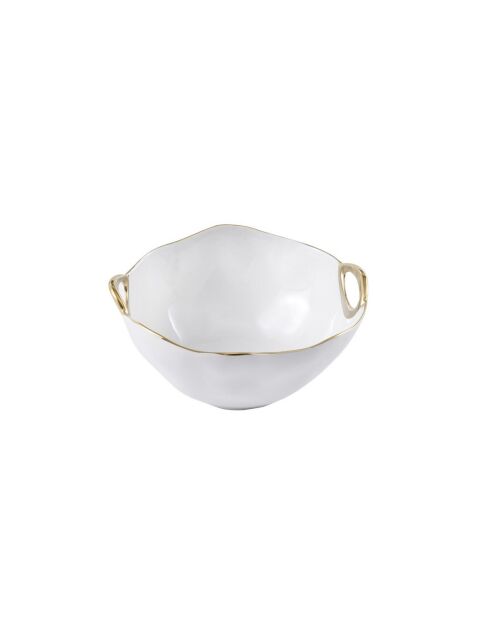 Cuenco grande Gold Handles blanco y dorado, 26,7 x 24,1 x 12,7 cm