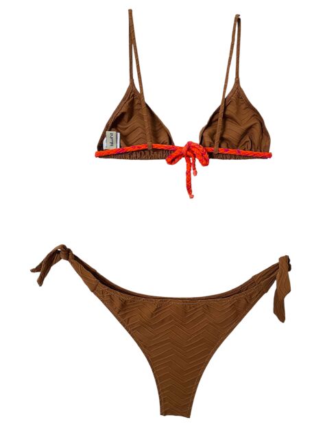 Orangefarbenes Bikinioberteil Moana mit Kamelmuster