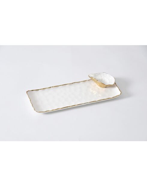 Set de 2 bandejas de sushi con cuenco pequeño para salsas en forma de ostras Portofino blancas y doradas