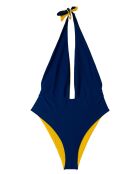 Croisette marineblauw/zonnegeel omkeerbaar badpak uit één stuk