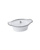 Casseruola ovale Salerno con coperchio bianca e oro - 24,8x15,2x10,2 cm