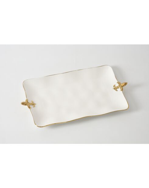 Bandeja rectangular FLEUR DE LYS blanca y dorada
