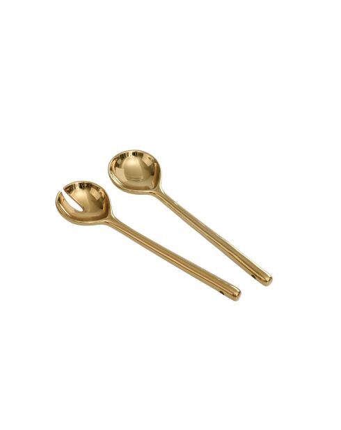 Set de 2 platos para ensaladas Madera blanca dorada, 26,7 x 6,4 x 3,8 cm