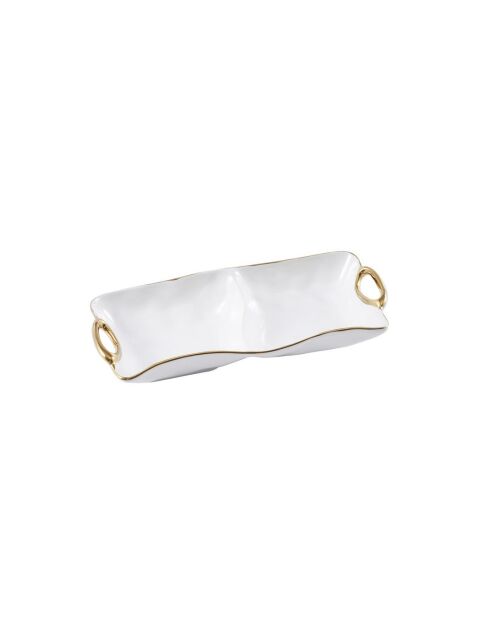 Gold Handles witte en gouden serveerschaal met 2 vakken - 31,8x14x5,1cm