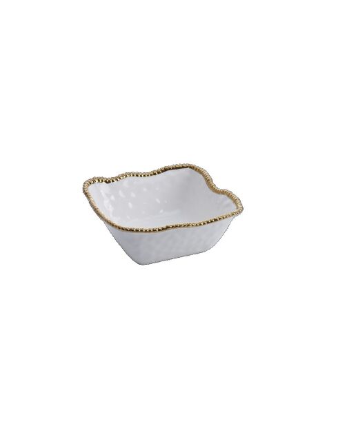 Große quadratische Salatschüssel Golden Salerno in Weiß und Gold — 27,9 x 26,7 x 10,8 cm
