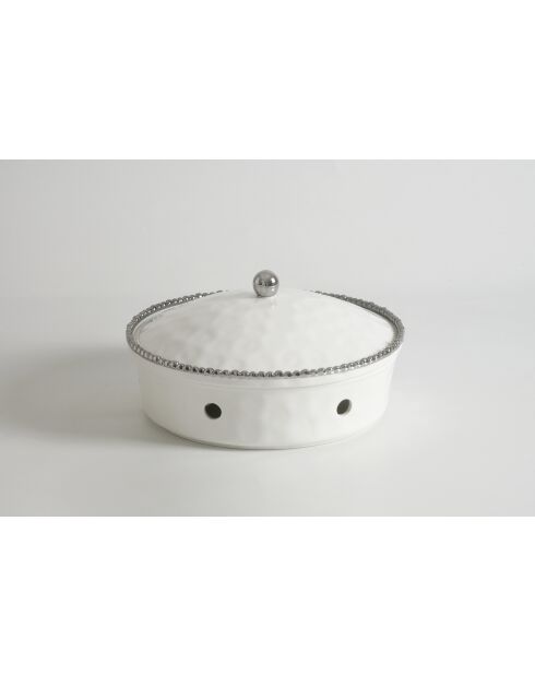 Plato redondo para hornear tartas Salerno con tapa blanca y dorada