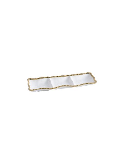 Plato para servir con 3 compartimentos Golden Salerno, blanco y dorado, 38,1 x 13,3 x 3,2 cm