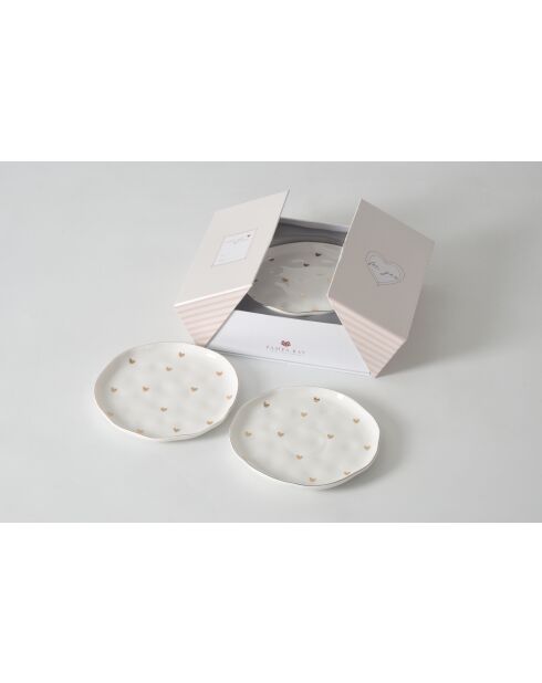 Set van 4 dessertborden Heart To Heart wit en goud - D.17,8cm
