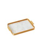 Bandeja rectangular con asas Tango blanca y dorada - 44,5x27,3x3,8 cm