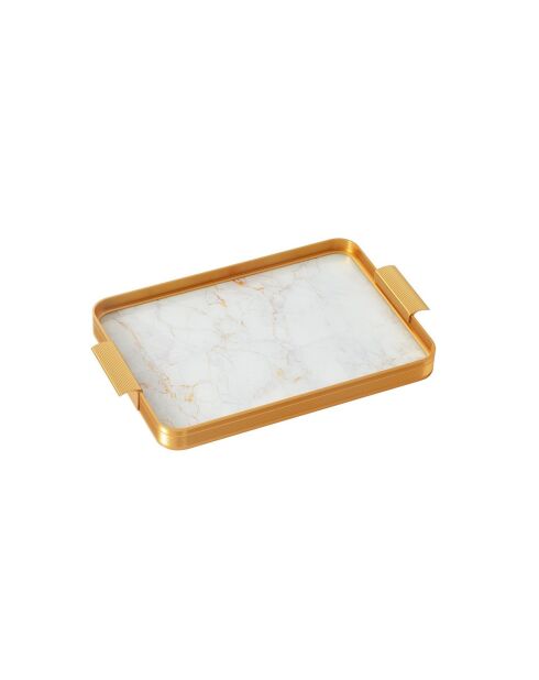 Bandeja rectangular con asas Tango blanca y dorada - 44,5x27,3x3,8 cm