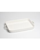 Bandeja rectangular Le Blanc blanca y dorada con asas