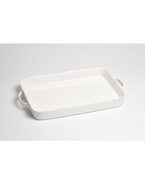 Bandeja rectangular Le Blanc blanca y dorada con asas