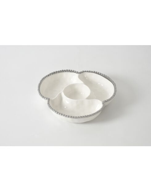 Bandeja para servir Salerno blanca y dorada con 4 compartimentos