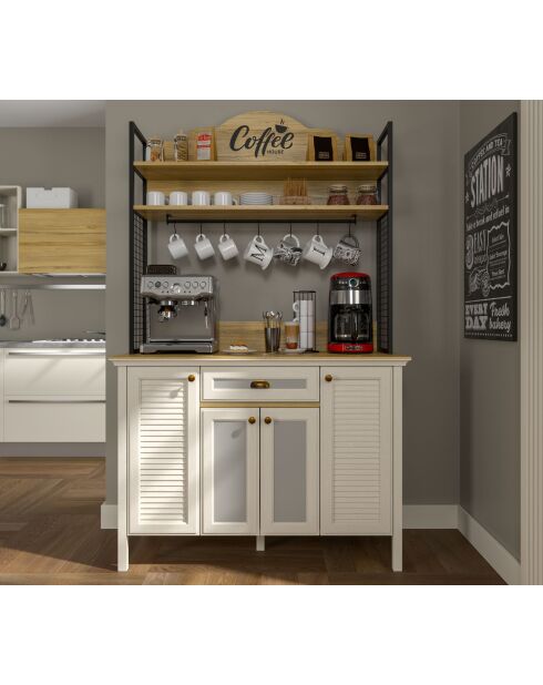 Meuble bar à café FRN 21027 crème/chêne/noir - 125,4x210,3x52,1cm