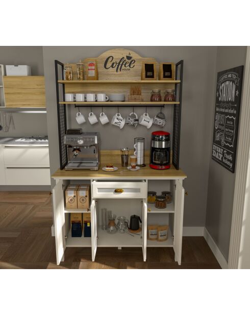 Meuble bar à café FRN 21027 crème/chêne/noir - 125,4x210,3x52,1cm