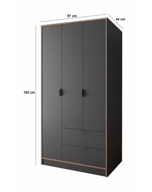 Garde robe Arden 3 anthracite - 97x182x44cm