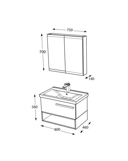 Ensemble de meubles de salle de bain (2 pièces) Blanc 80 pin - 60x70x14cm