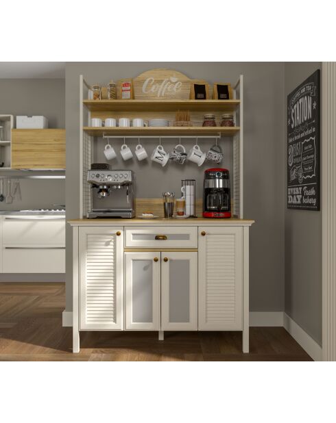 Meuble bar à café FRN 21027 1 crème/chêne/blanc - 125,4x210,3x52,1cm