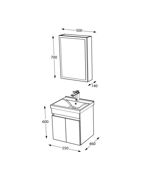 Ensemble de meubles de salle de bain (2 pièces) Amore 55 blanc mat - 55x60x46cm