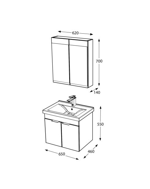 Ensemble de meubles de salle de bain (2 pièces) Carıno 65 pin/gris mat - 65x55x46cm