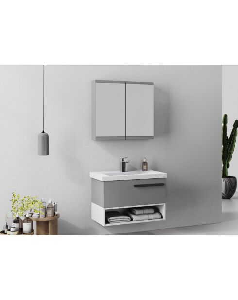 Ensemble de meubles de salle de bain (2 pièces) Blanc 80 gris mat - 60x70x14cm