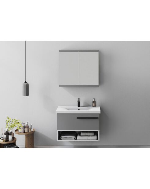 Ensemble de meubles de salle de bain (2 pièces) Blanc 80 gris mat - 60x70x14cm